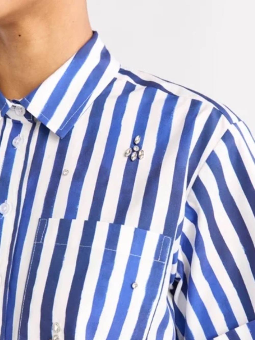 Blue White Embellished Cotton Button Up Cotton Shirt NWT Small Free Assembly